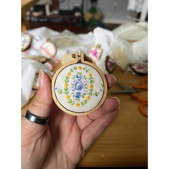 Large Bunny Rabbit Handmade Embroidered Loom Pendants from Vintage Handkerchiefs - Picture 7 of 7